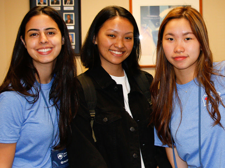Three new international students meet at Penn State Behrend.
